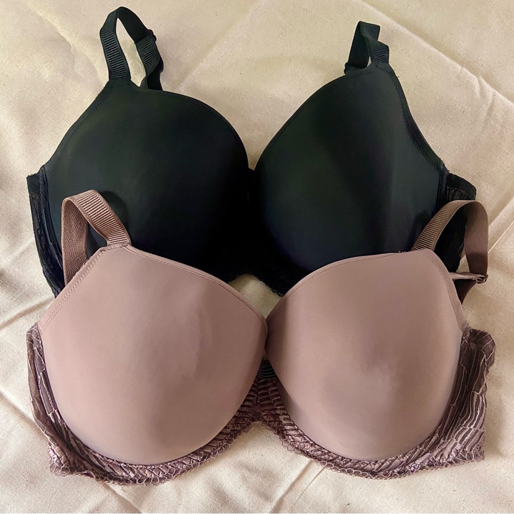 Pair of WACOAL La Femme T-Shirt Bras - Black and Taupe 38DD